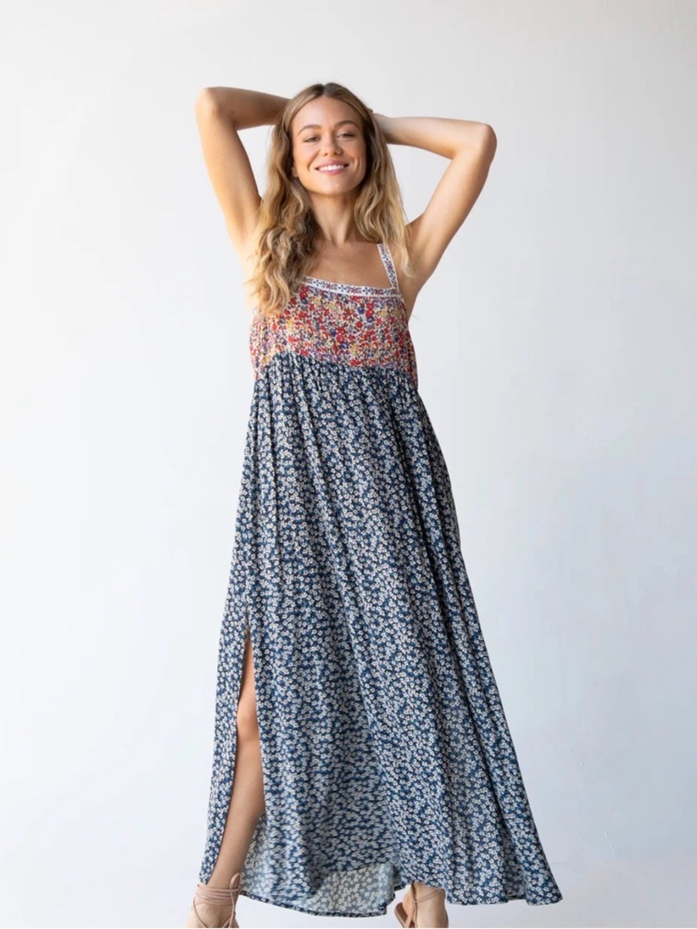 Natural Life Patti Side Slit Maxi Dress Floral Mix - NWOT Size Large